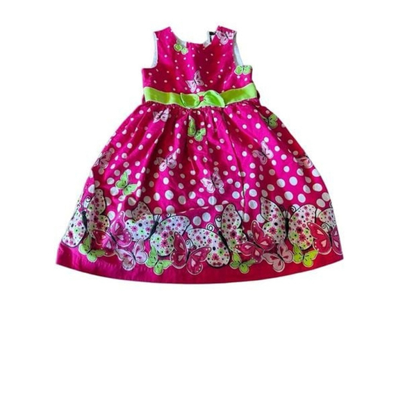 Rare Editions Girl’s Pink Polka Dot Butterfly Dress Size 4T - Picture 1 of 5